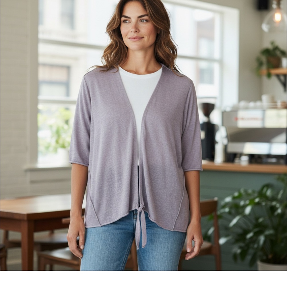 Eileen Fisher drape 1 snap linen cardigan Large GUC‎